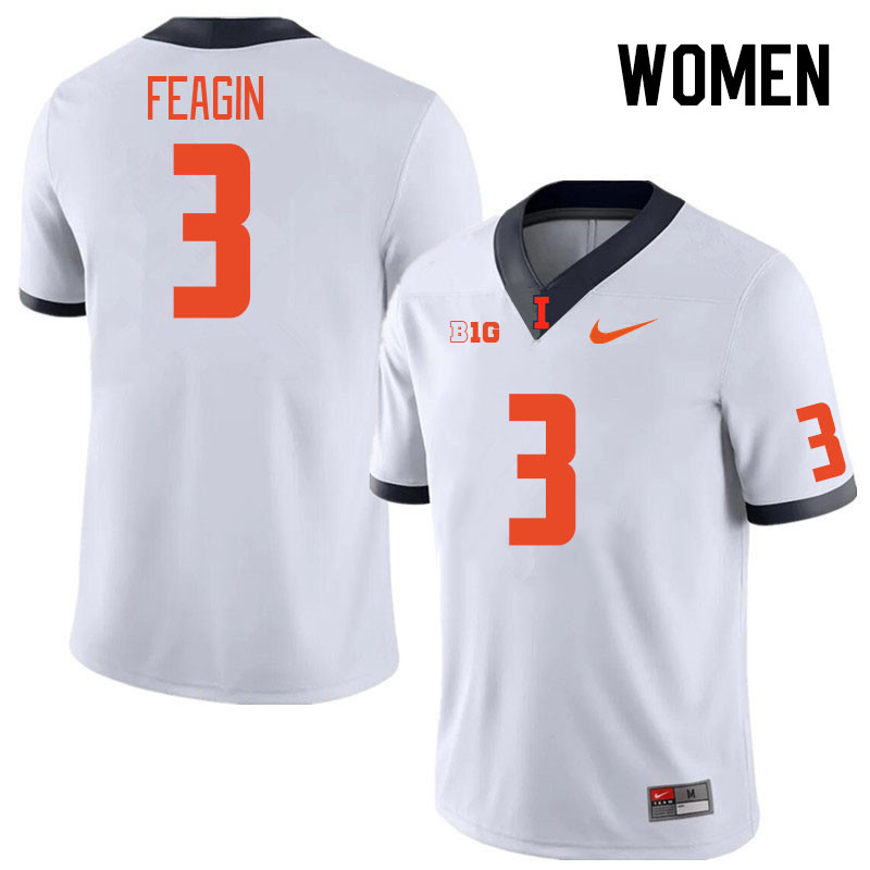 Women #3 Kaden Feagin Illinois Fighting Illini College Football Jerseys Stitched Sale-White